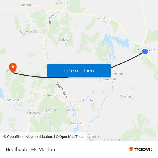 Heathcote to Maldon map