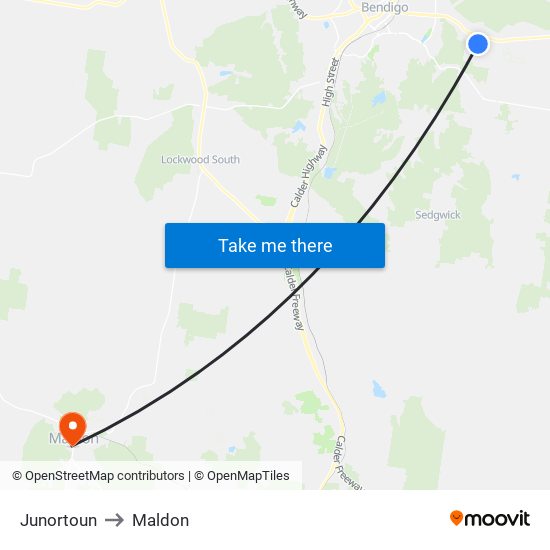 Junortoun to Maldon map