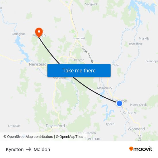 Kyneton to Maldon map