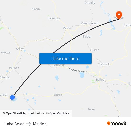 Lake Bolac to Maldon map