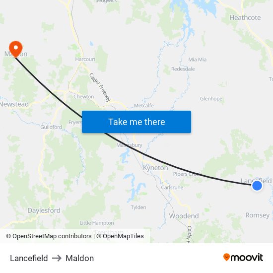 Lancefield to Maldon map