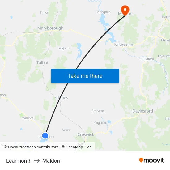 Learmonth to Maldon map