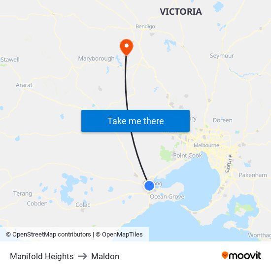 Manifold Heights to Maldon map