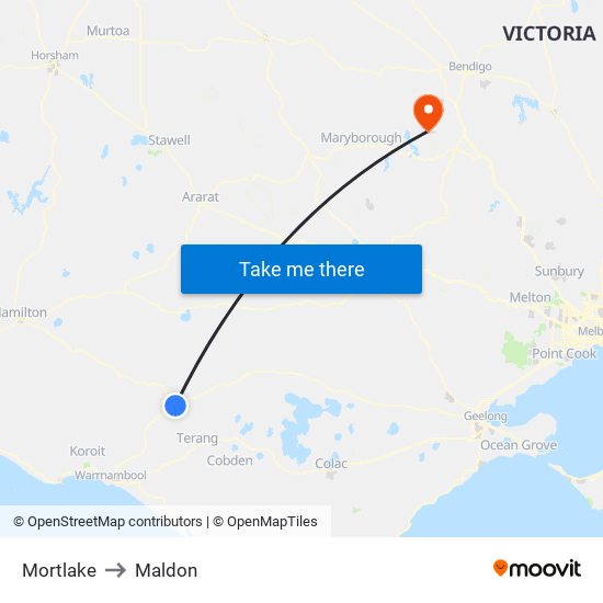 Mortlake to Maldon map