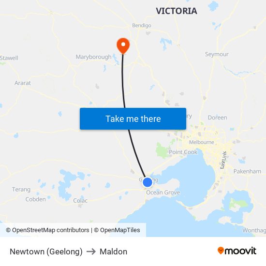 Newtown (Geelong) to Maldon map