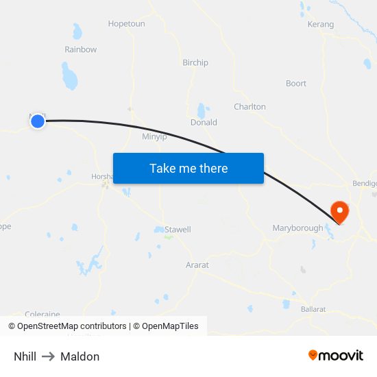 Nhill to Maldon map