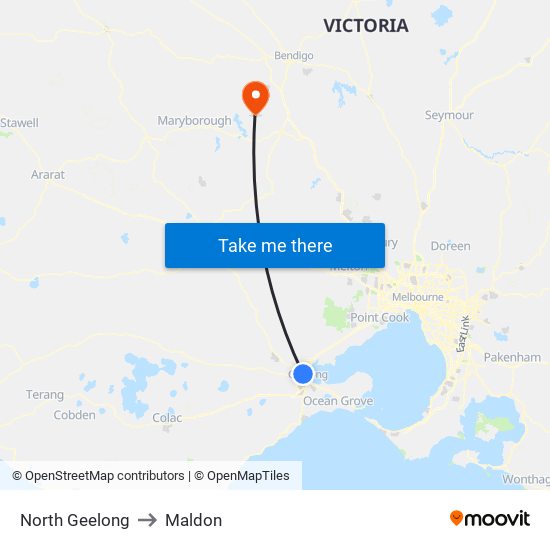 North Geelong to Maldon map