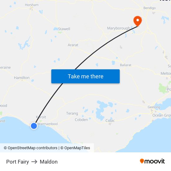 Port Fairy to Maldon map