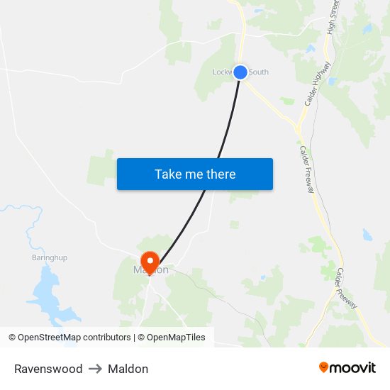 Ravenswood to Maldon map