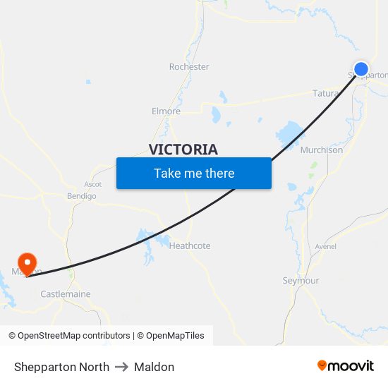 Shepparton North to Maldon map