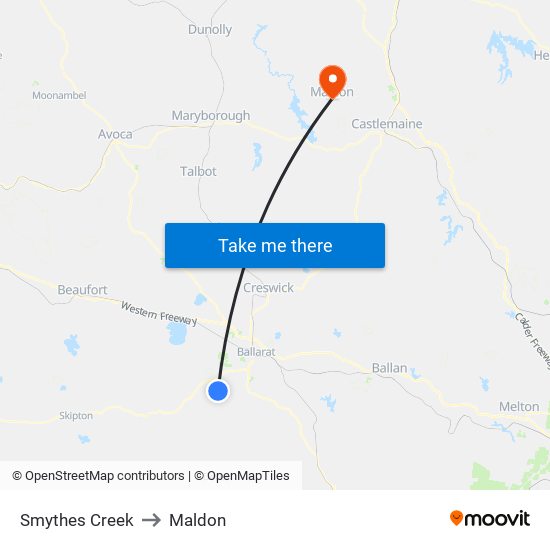 Smythes Creek to Maldon map
