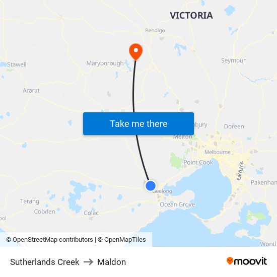 Sutherlands Creek to Maldon map