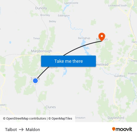 Talbot to Maldon map