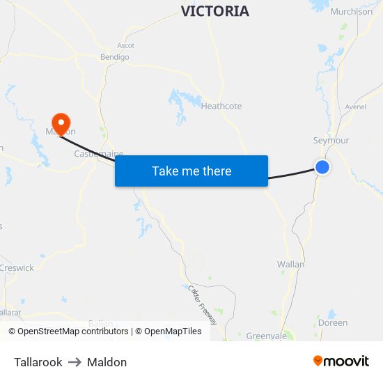 Tallarook to Maldon map