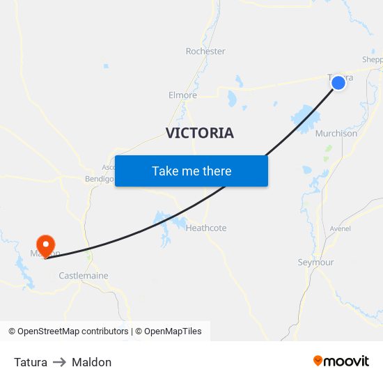 Tatura to Maldon map