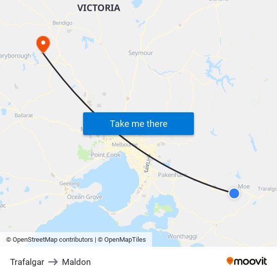 Trafalgar to Maldon map