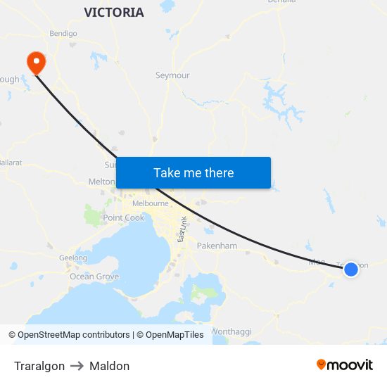 Traralgon to Maldon map