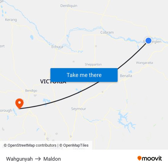 Wahgunyah to Maldon map