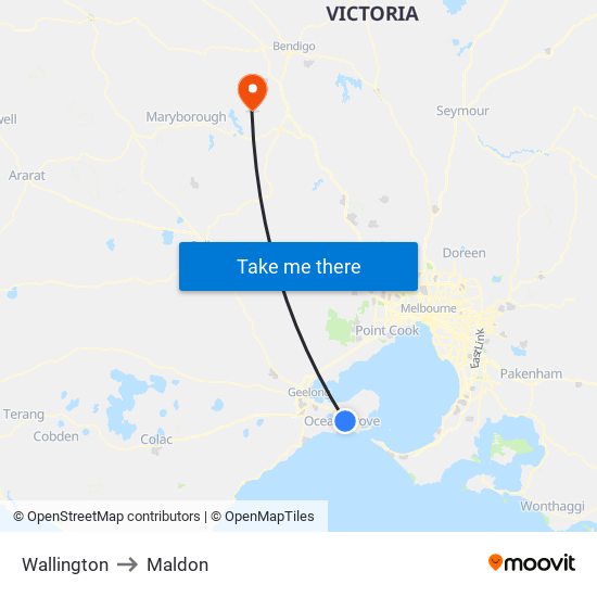 Wallington to Maldon map