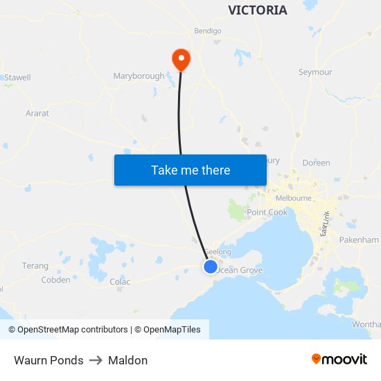 Waurn Ponds to Maldon map