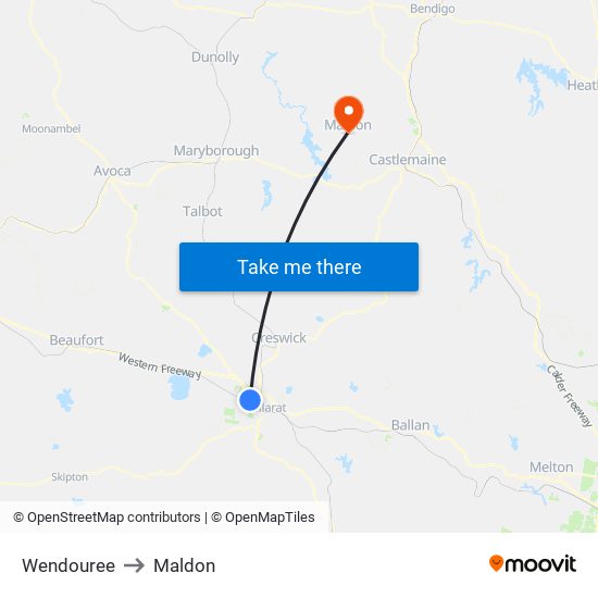 Wendouree to Maldon map