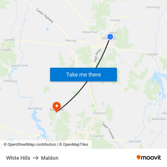 White Hills to Maldon map