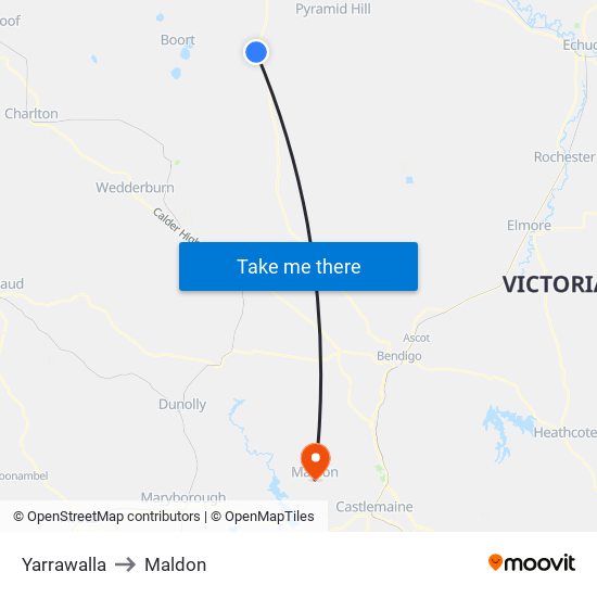 Yarrawalla to Maldon map