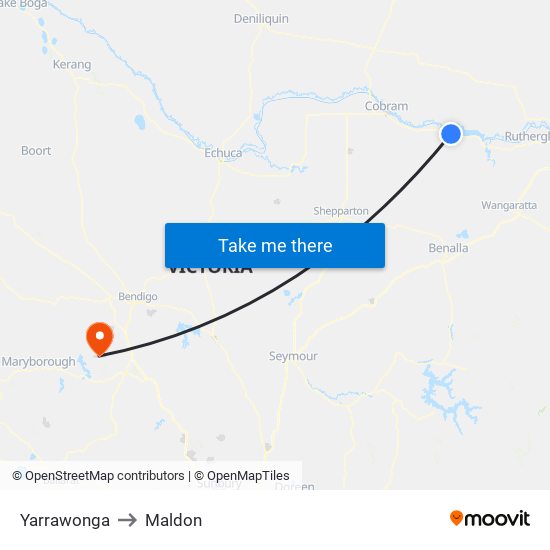 Yarrawonga to Maldon map