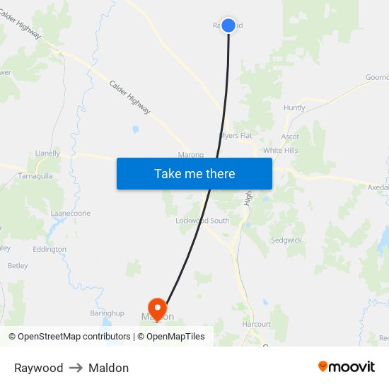 Raywood to Maldon map