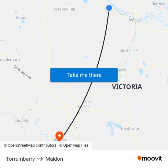 Torrumbarry to Maldon map