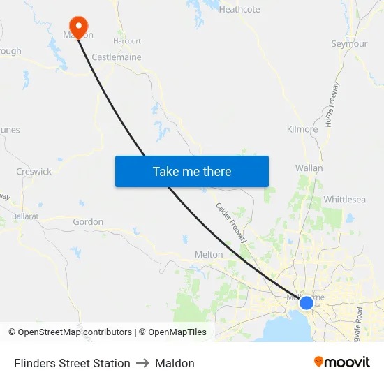 Flinders Street Station to Maldon map