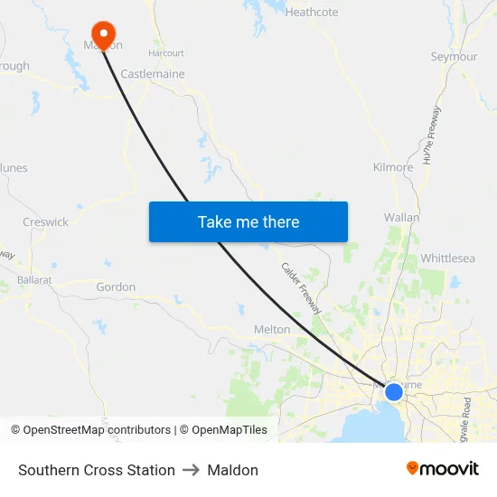 Southern Cross Station to Maldon map