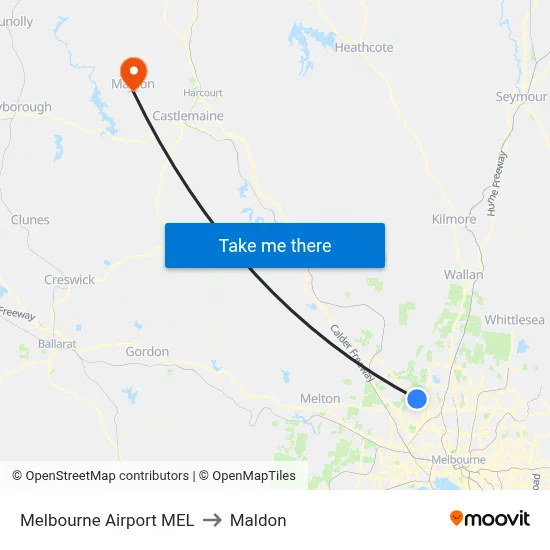 Melbourne Airport MEL to Maldon map