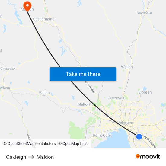 Oakleigh to Maldon map