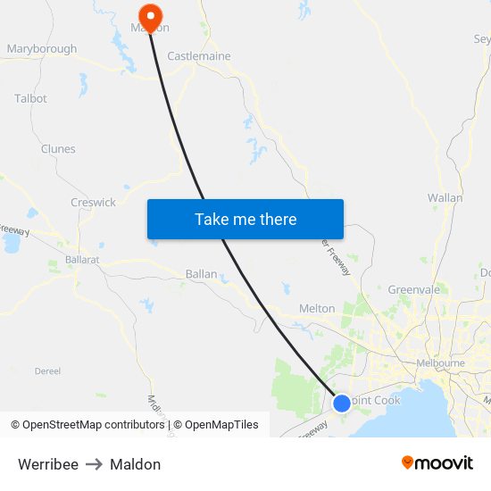 Werribee to Maldon map