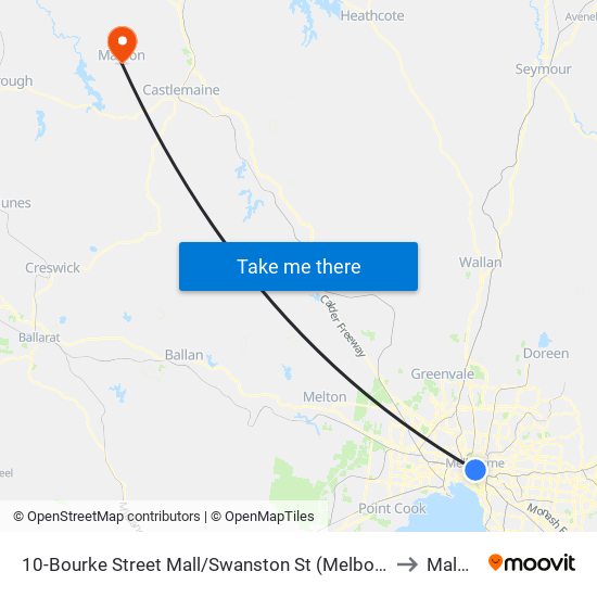 10-Bourke Street Mall/Swanston St (Melbourne City) to Maldon map