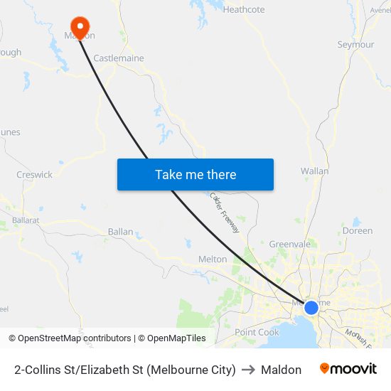 2-Collins St/Elizabeth St (Melbourne City) to Maldon map