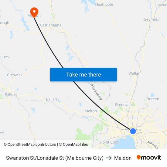 Swanston St/Lonsdale St (Melbourne City) to Maldon map