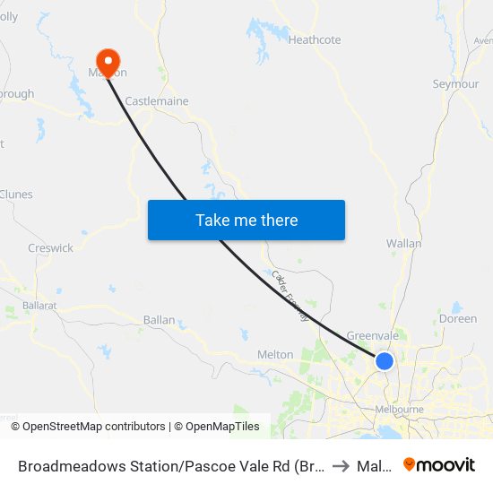 Broadmeadows Station/Pascoe Vale Rd (Broadmeadows) to Maldon map