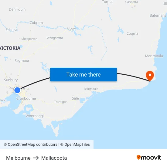 Melbourne to Mallacoota map