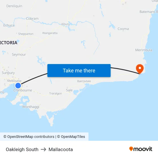 Oakleigh South to Mallacoota map