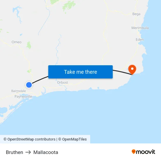 Bruthen to Mallacoota map