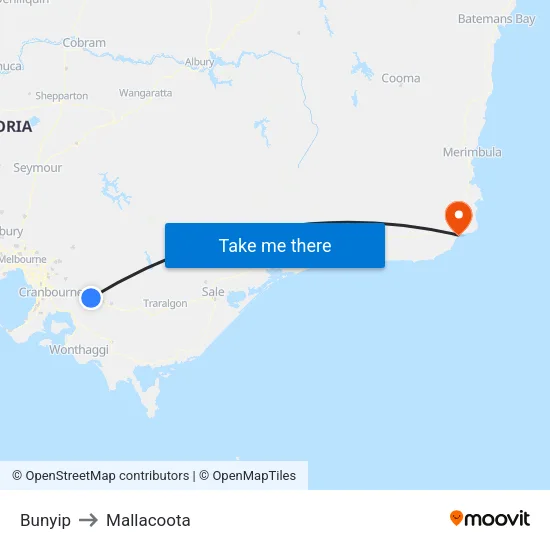Bunyip to Mallacoota map
