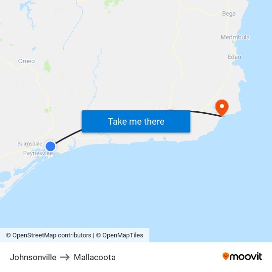Johnsonville to Mallacoota map
