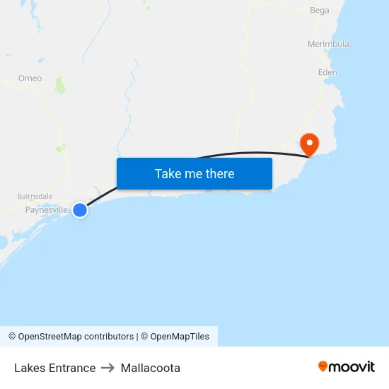 Lakes Entrance to Mallacoota map