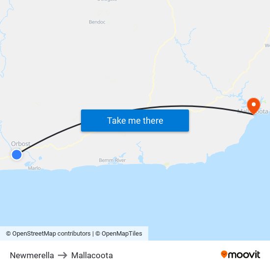 Newmerella to Mallacoota map