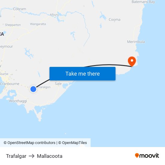 Trafalgar to Mallacoota map