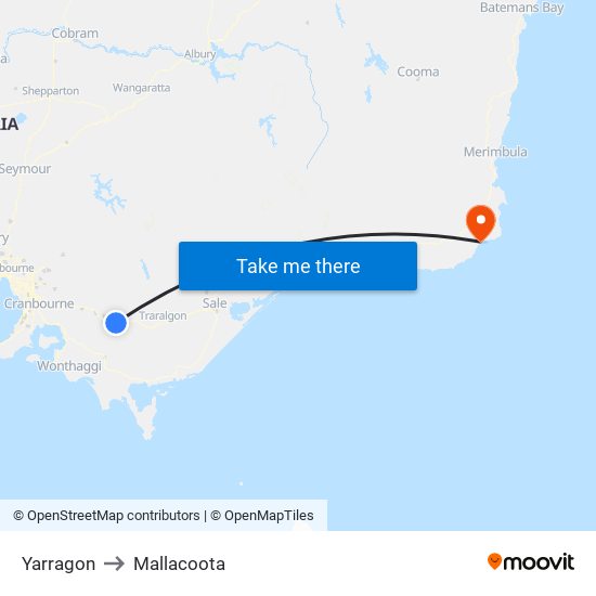 Yarragon to Mallacoota map