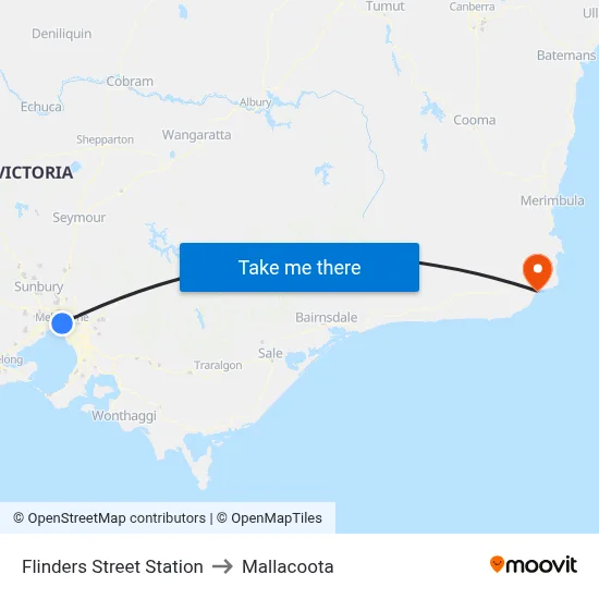 Flinders Street Station to Mallacoota map