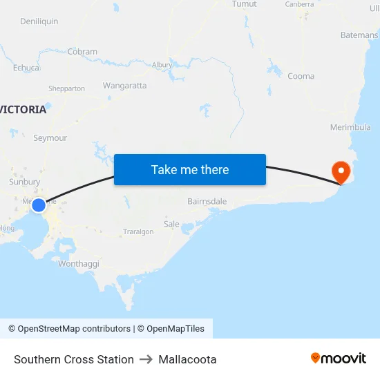 Southern Cross Station to Mallacoota map